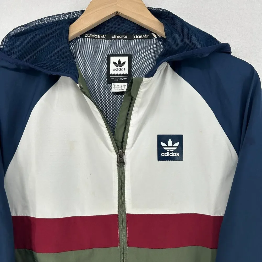 ADIDAS Jacket Mens S BB Packable Wind Colorblock Hoodie Basketball Blue Green